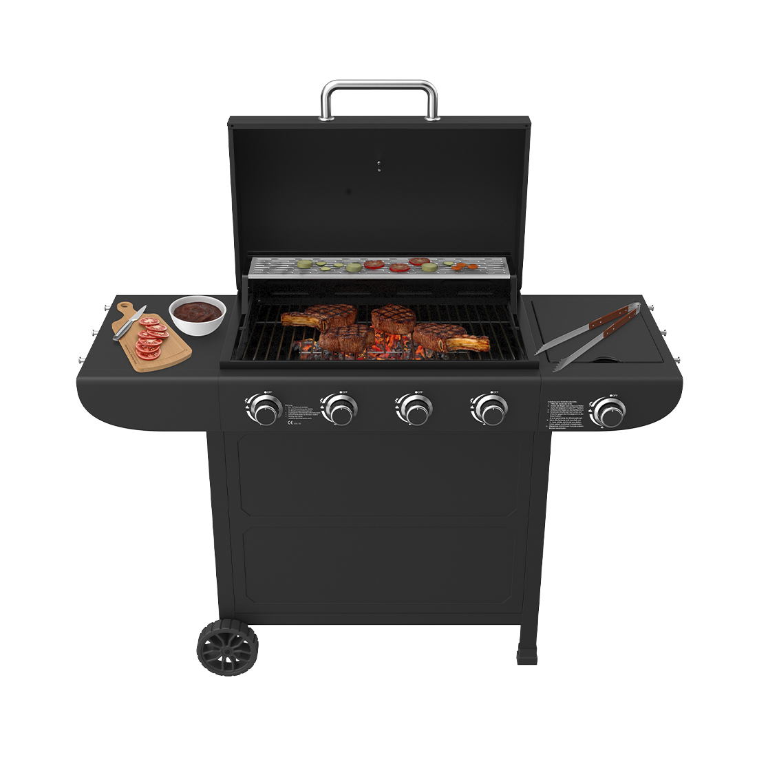 Mr. Grill Gasgrill 4 Brenner + Seitenbrenner schwarz